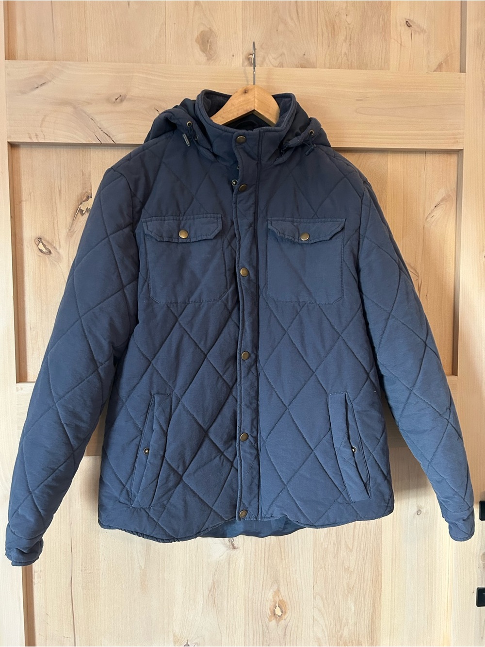 Grind by Coffeeshop Men's faux down Quilted Hooded Jacket - Navy large